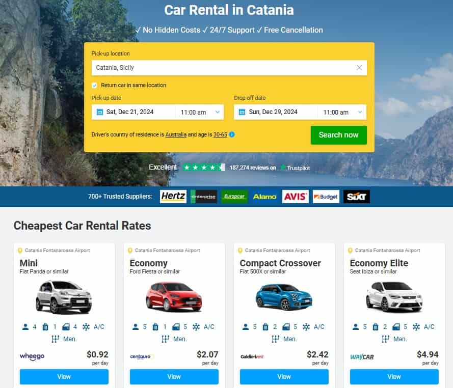 Renting a Car in Catania Sicily