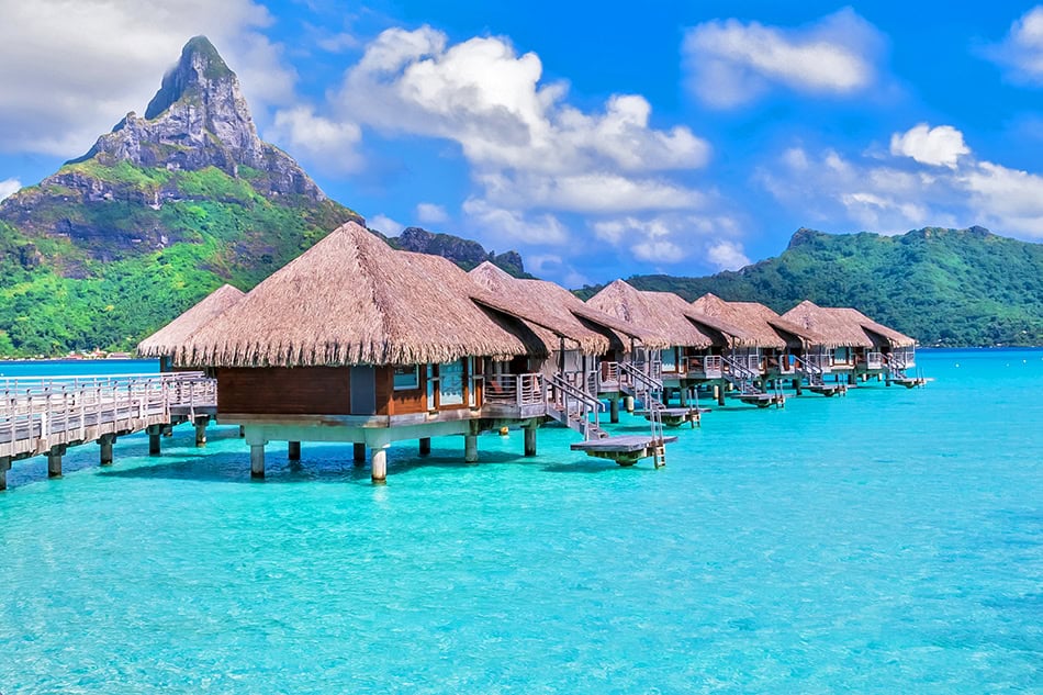 Bora Bora Island, French Polynesia. Web banner in panoramic view