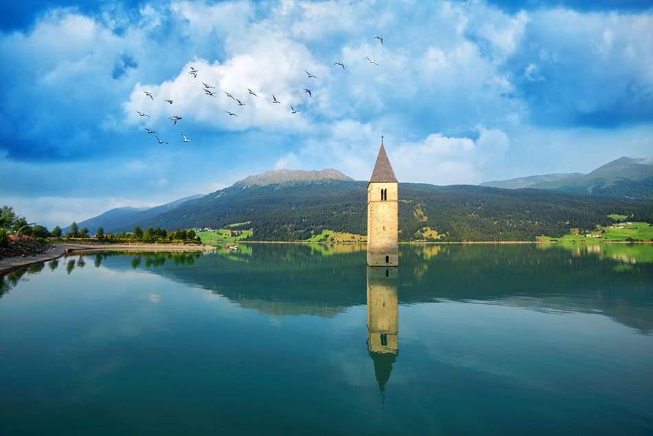 Sunken Church of Lake Resia in South Tyrol