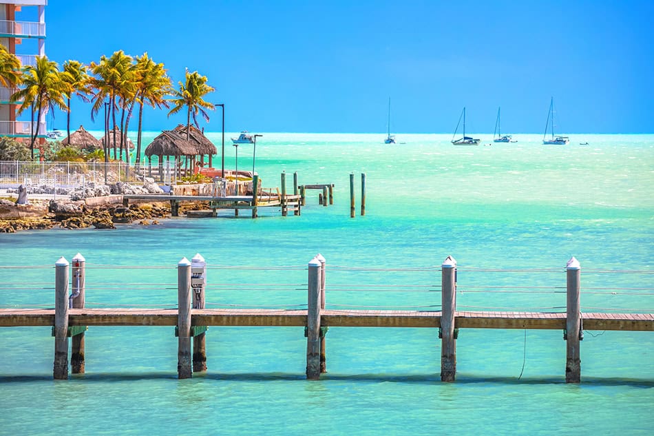 Florida Keys turquoise seascape near Marathon view, southern USA