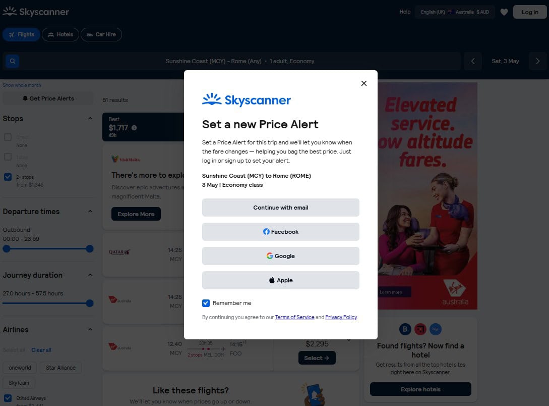 Skyscanner Price Alert