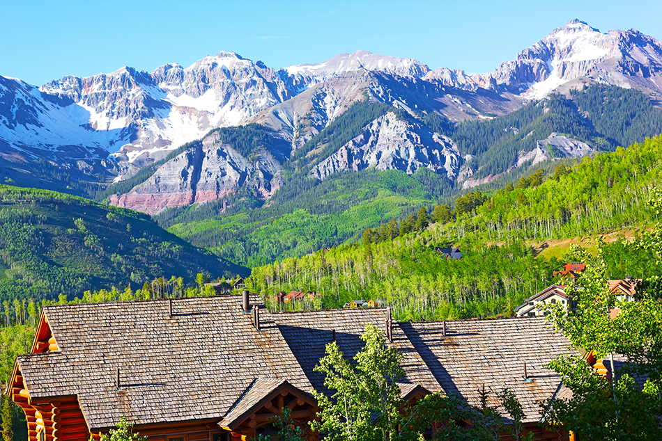 Telluride Mountains and houses in Colorado USA
