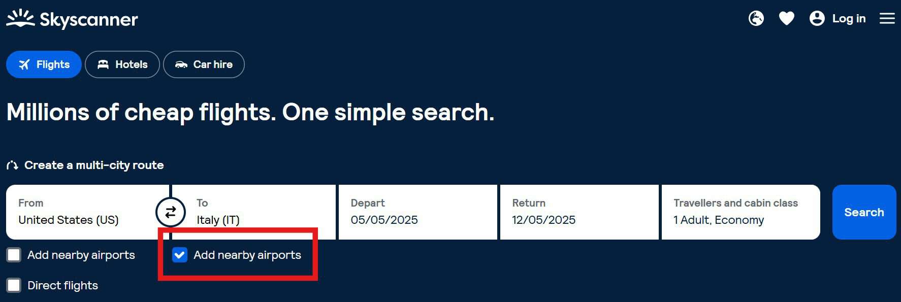skyscanner nearby airports