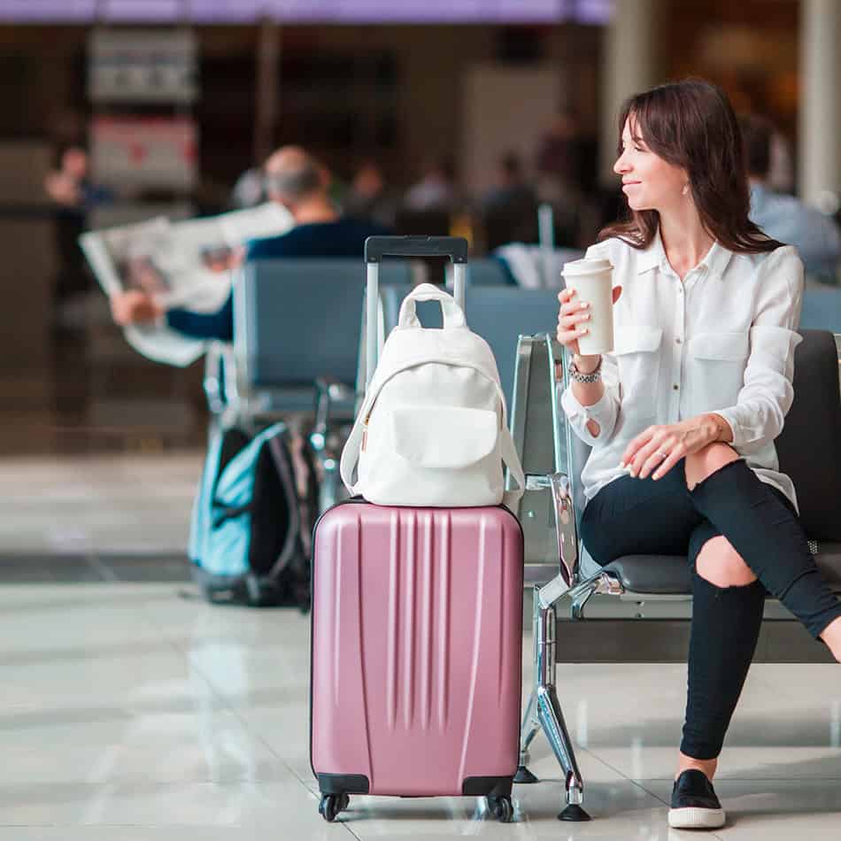 Airport drinking coffee