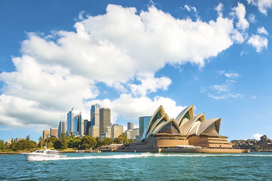 The city skyline of Sydney, Australia. Circular Quay and Opera House