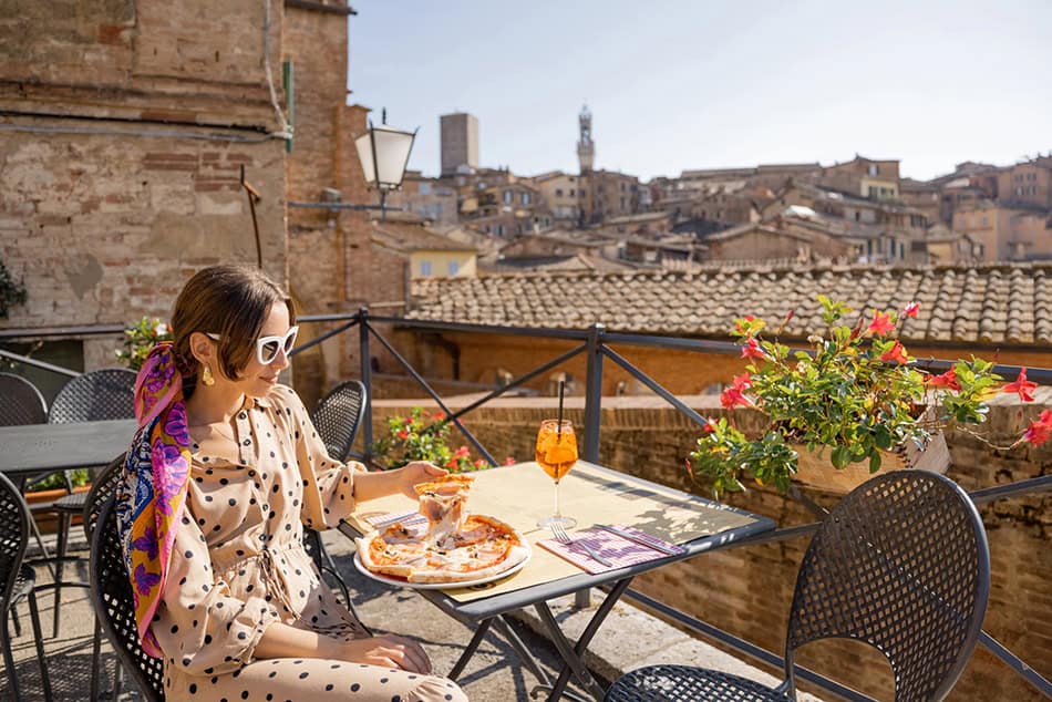 Eating restaurant pizza aperol Siena Italy