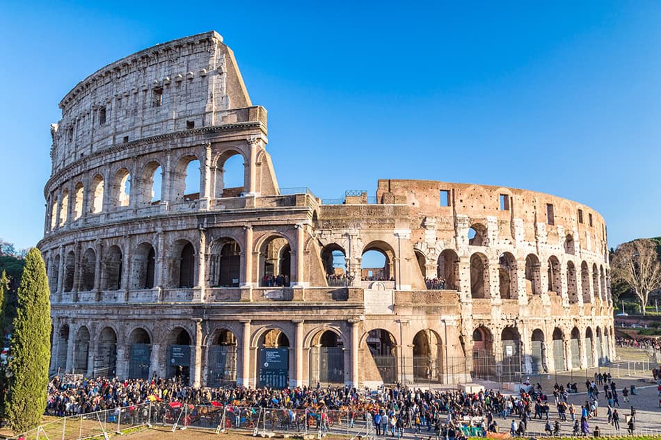 Crowds at Colosseum in Rome Italy