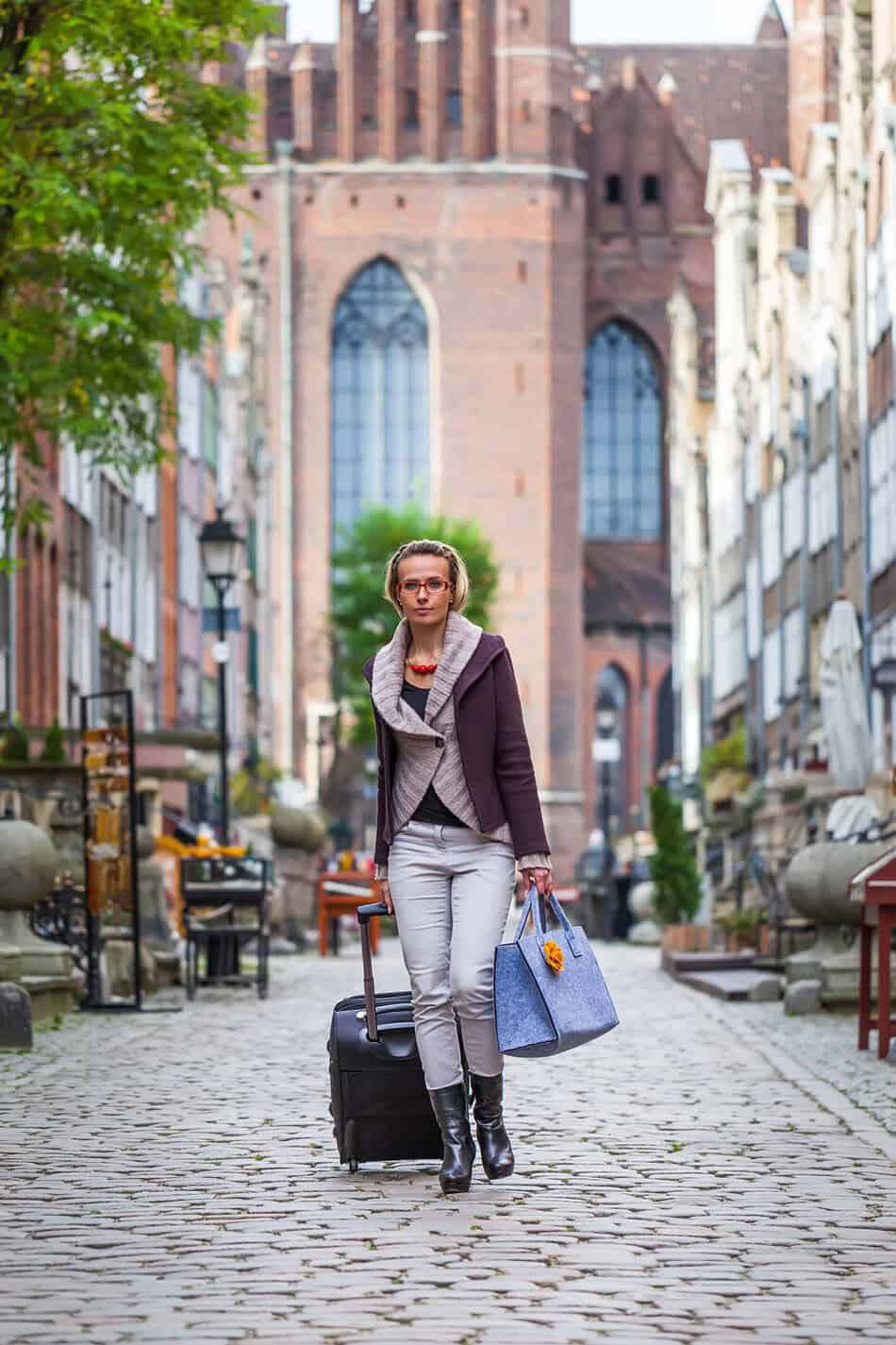 Gdansk Poland luggage cobblestone