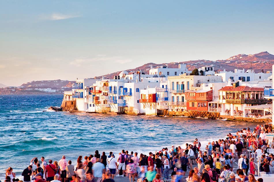 Little Venice in Mykonos Crowds in Greece