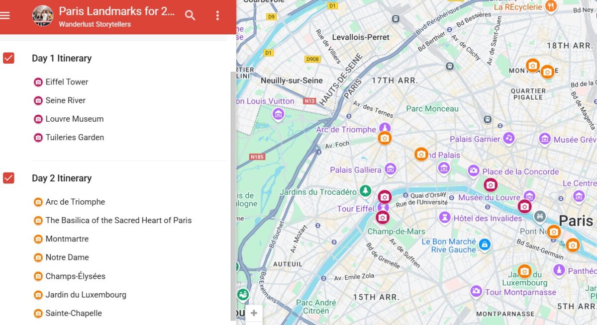 Paris 2 Day Itinerary Map