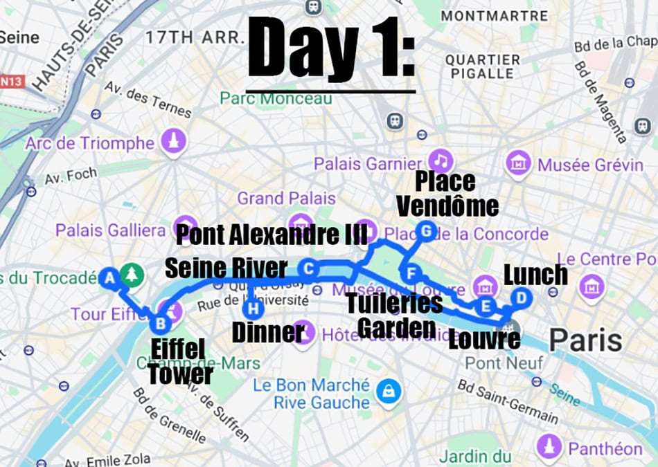 Paris Day 1 Map