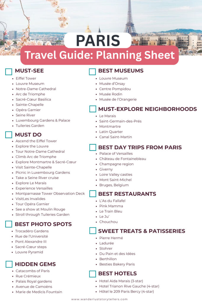 Paris Travel Guide - Planning Sheet