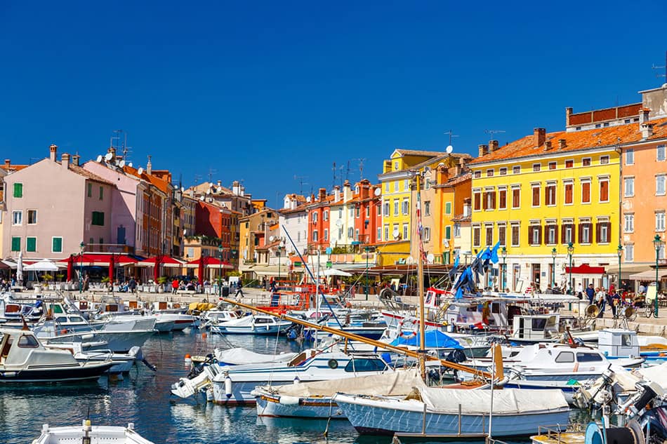 Harbour and marina in old town of Rovinj Croatia